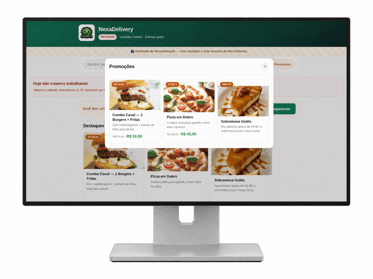 Cardápio digital público com destaque de promoções